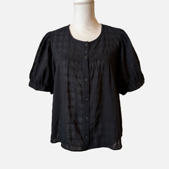 Madewell Puff-Sleeve Yoke Button-Front Top in Textured Plaid Size XXL NWT - Picture 10 of 11